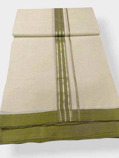 Balaramapuram Handloom Double Mundu Pure Cotton with Green Design