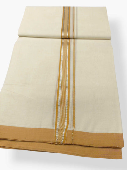 Balaramapuram Handloom Double Mundu Pure Cotton with Yellow Border