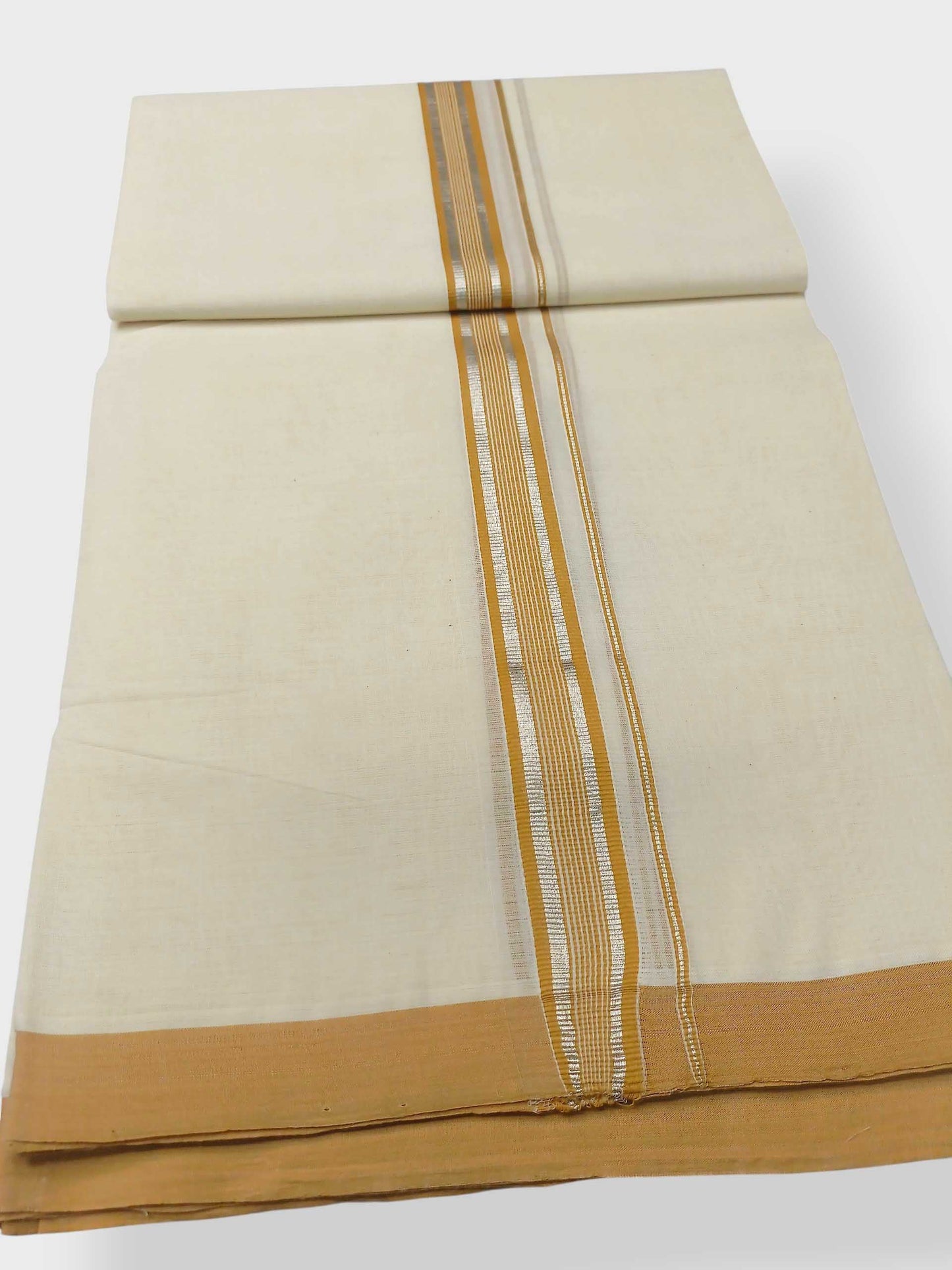 Balaramapuram Handloom Double Mundu Pure Cotton with Yellow Border