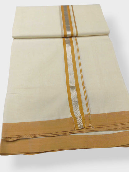 Balaramapuram Handloom Double Mundu Pure Cotton with Yellow Border