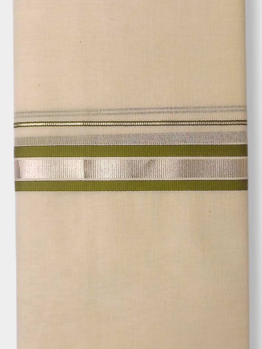 Balaramapuram Handloom Double Mundu Pure Cotton with Green Design