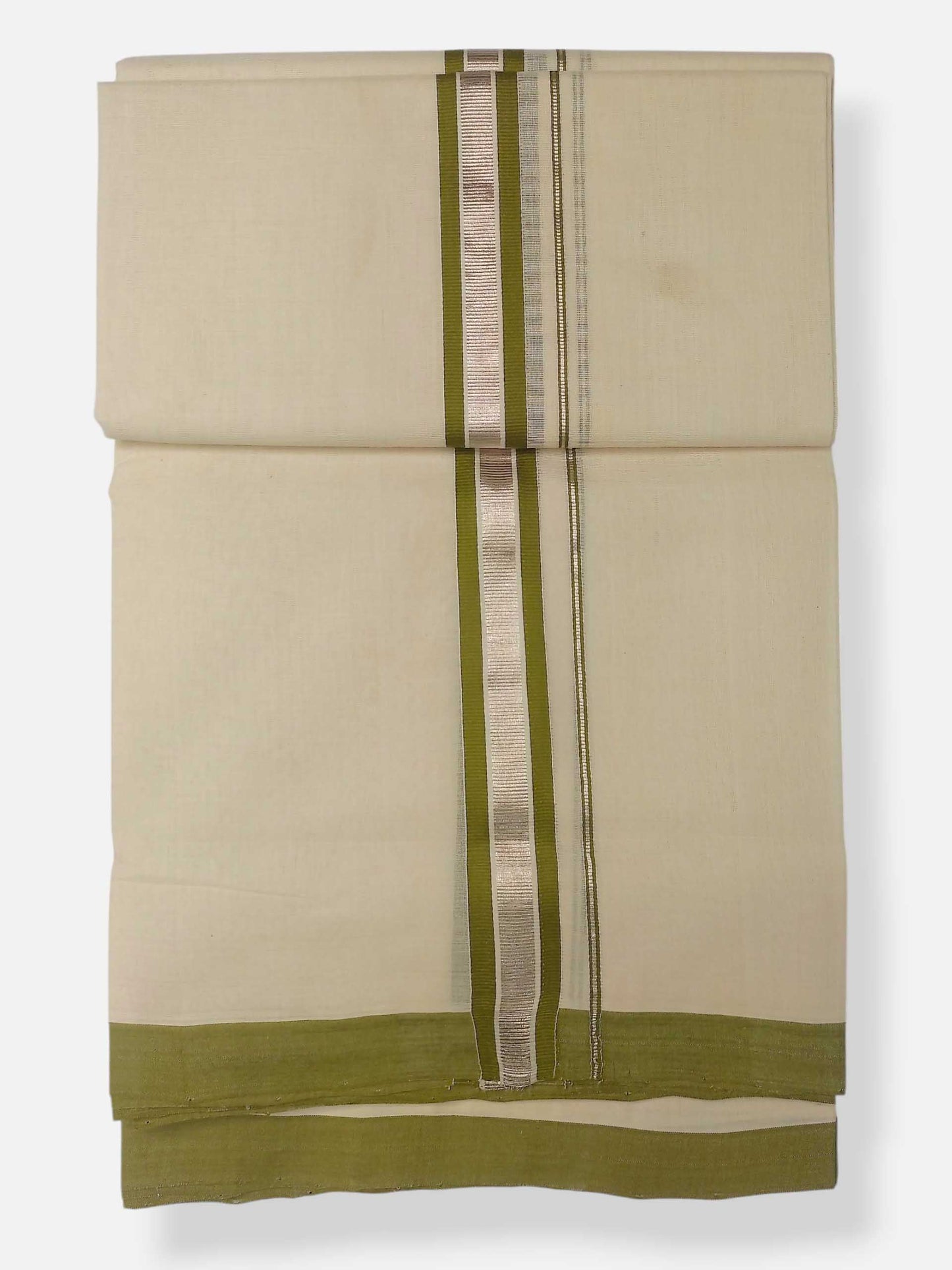 Balaramapuram Handloom Double Mundu Pure Cotton with Green Design