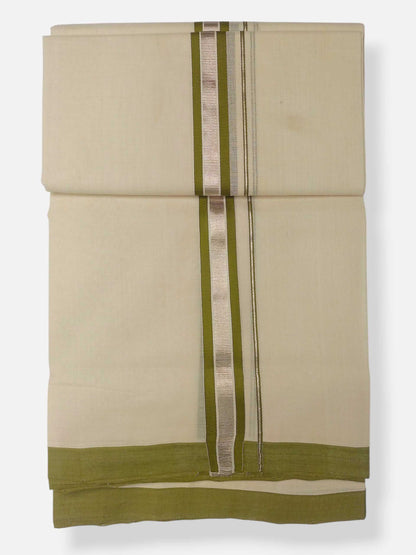 Balaramapuram Handloom Double Mundu Pure Cotton with Green Design