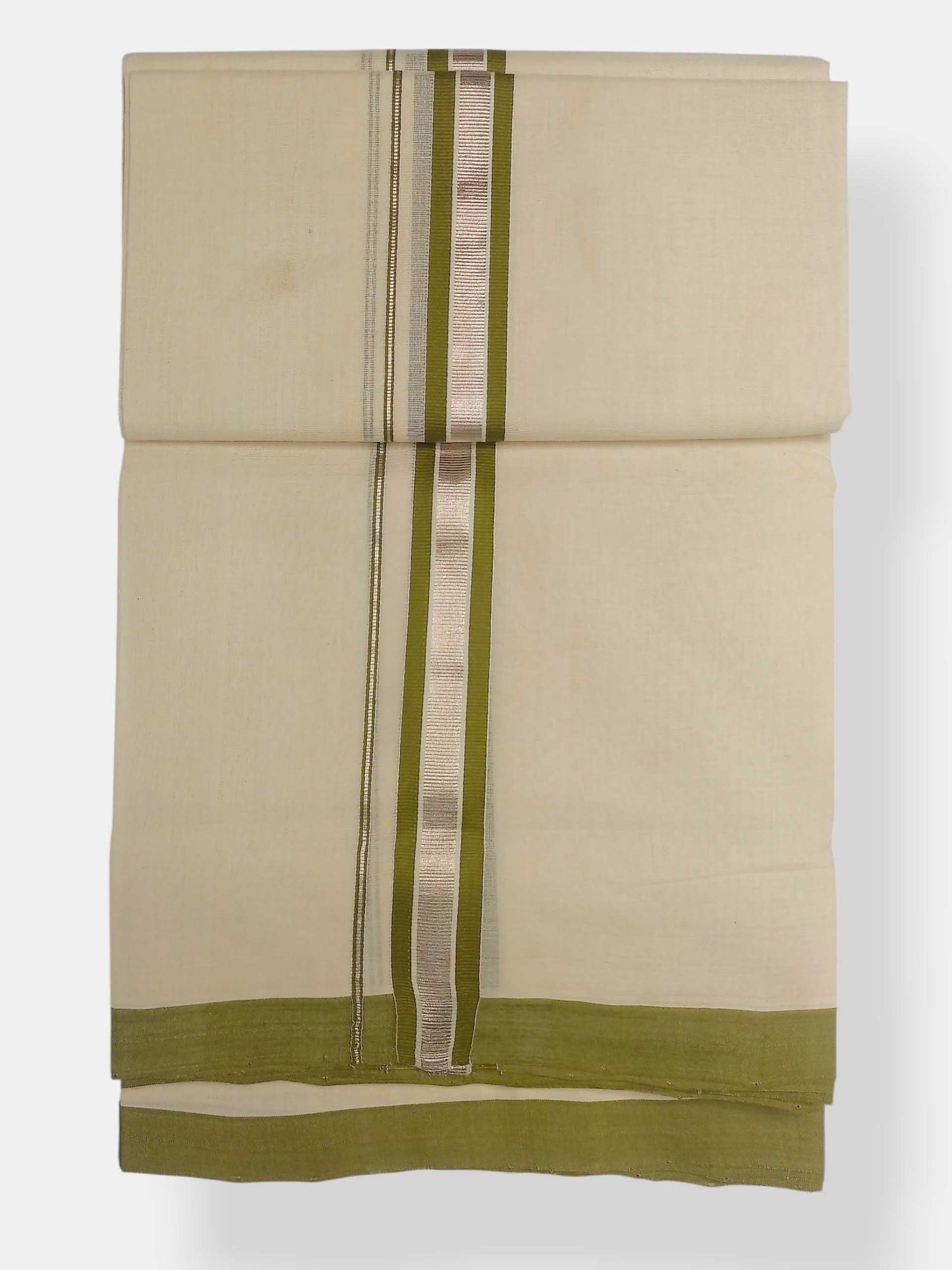Balaramapuram Handloom Double Mundu Pure Cotton with Green Design