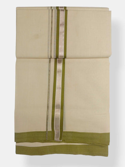 Balaramapuram Handloom Double Mundu Pure Cotton with Green Design