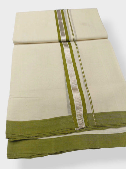 Balaramapuram Handloom Double Mundu Pure Cotton with Green Design