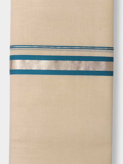 Balaramapuram Handloom Double Mundu Pure Cotton with Blue Border