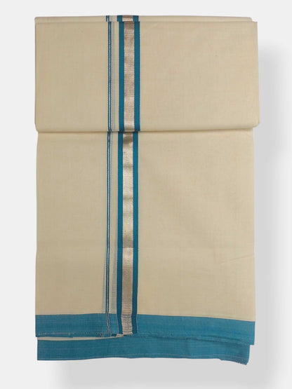 Balaramapuram Handloom Double Mundu Pure Cotton with Blue Border