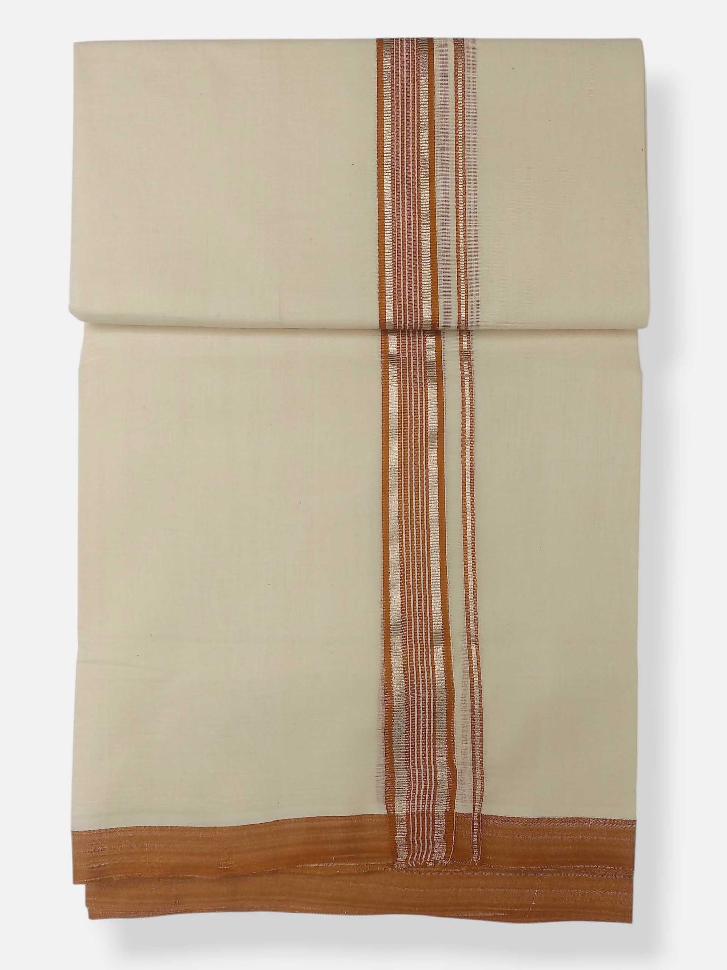 Balaramapuram Handloom Double Mundu Pure Cotton with Orange Border