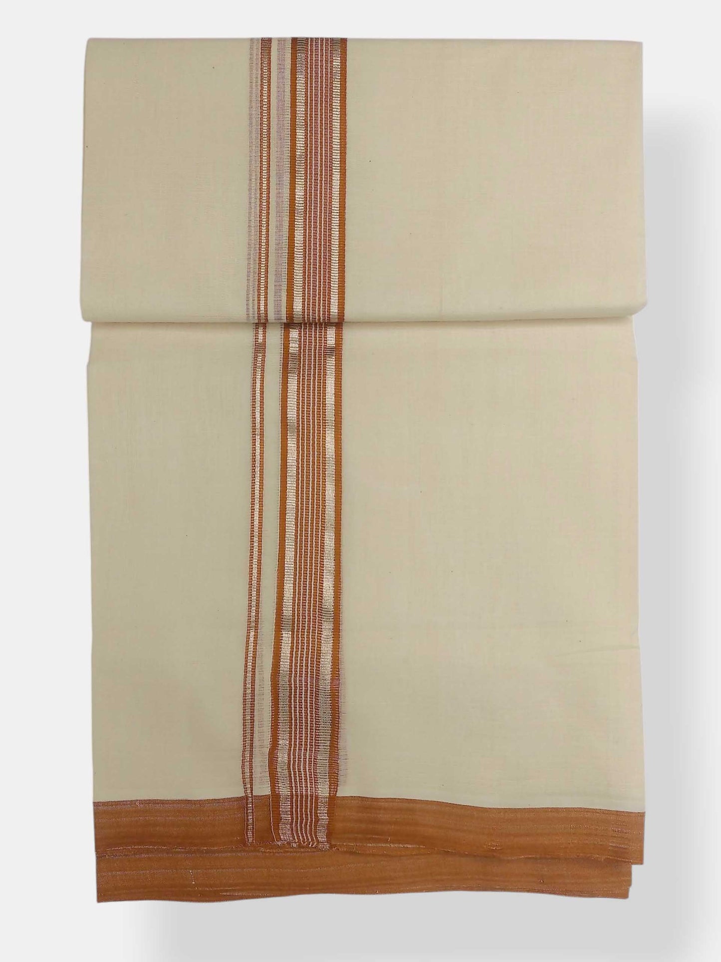 Balaramapuram Handloom Double Mundu Pure Cotton with Orange Border