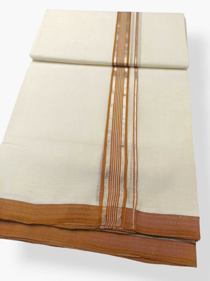 Balaramapuram Handloom Double Mundu Pure Cotton with Orange Border
