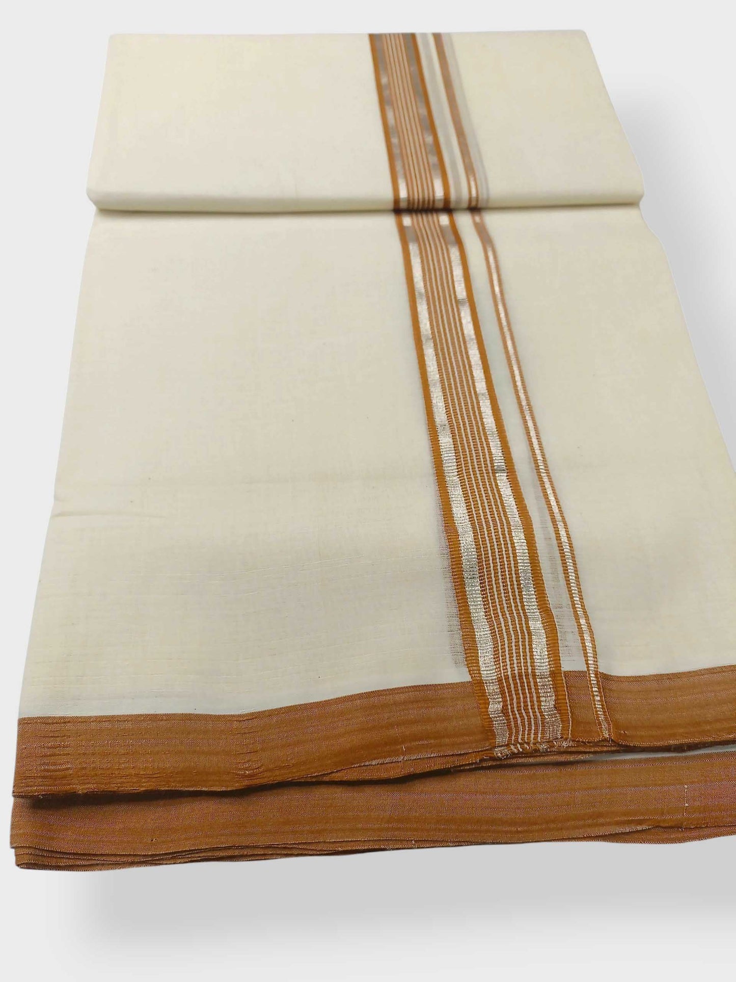 Balaramapuram Handloom Double Mundu Pure Cotton with Orange Border
