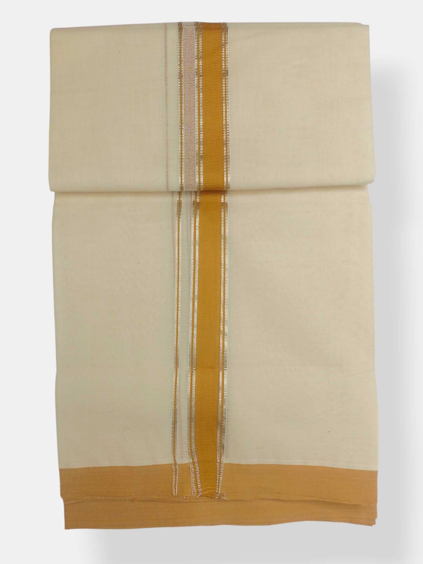 Balaramapuram Handloom Double Mundu Pure Cotton with Yellow Border