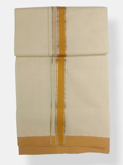 Balaramapuram Handloom Double Mundu Pure Cotton with Yellow Border