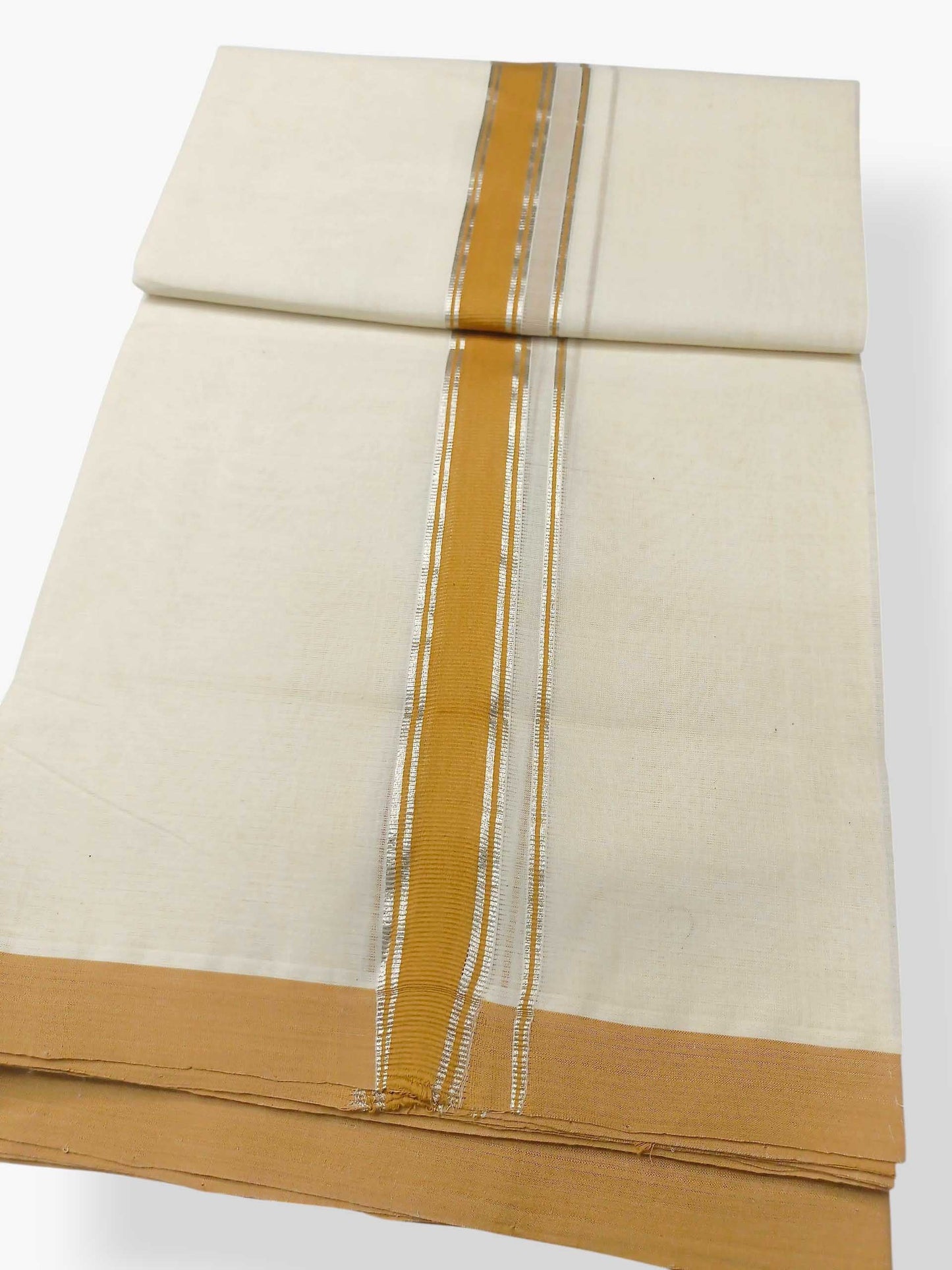 Balaramapuram Handloom Double Mundu Pure Cotton with Yellow Border