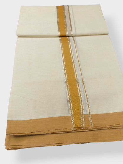 Balaramapuram Handloom Double Mundu Pure Cotton with Yellow Border