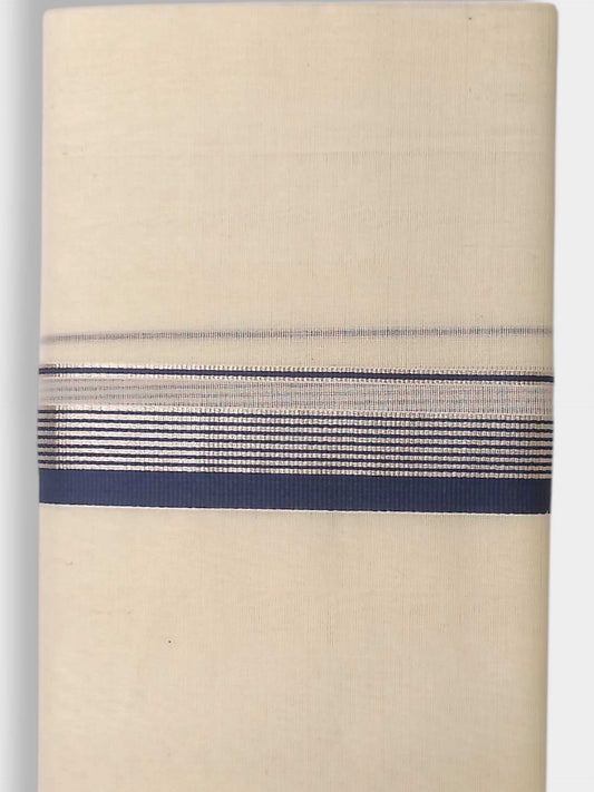 Balaramapuram Handloom Double Mundu Pure Cotton with Blue Border