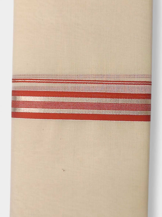 Balaramapuram Handloom Double Mundu Pure Cotton with Orange Border