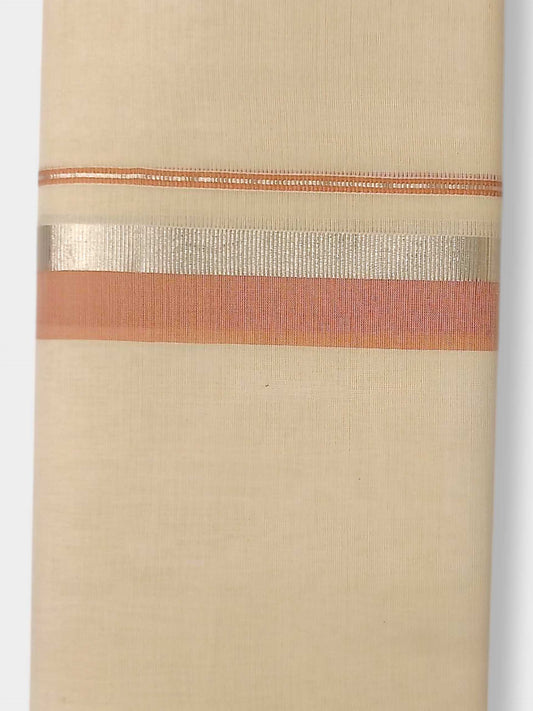 Balaramapuram Handloom Double Mundu Pure Cotton with Light Peach Border