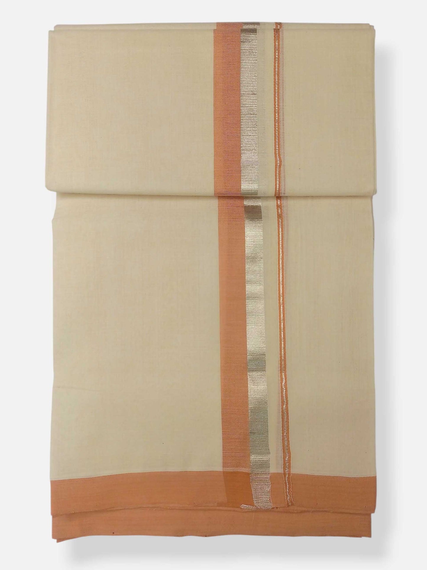 Balaramapuram Handloom Double Mundu Pure Cotton with Light Peach Border