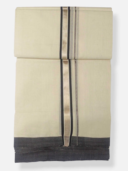 Balaramapuram Handloom Double Mundu Pure Cotton with Black Border