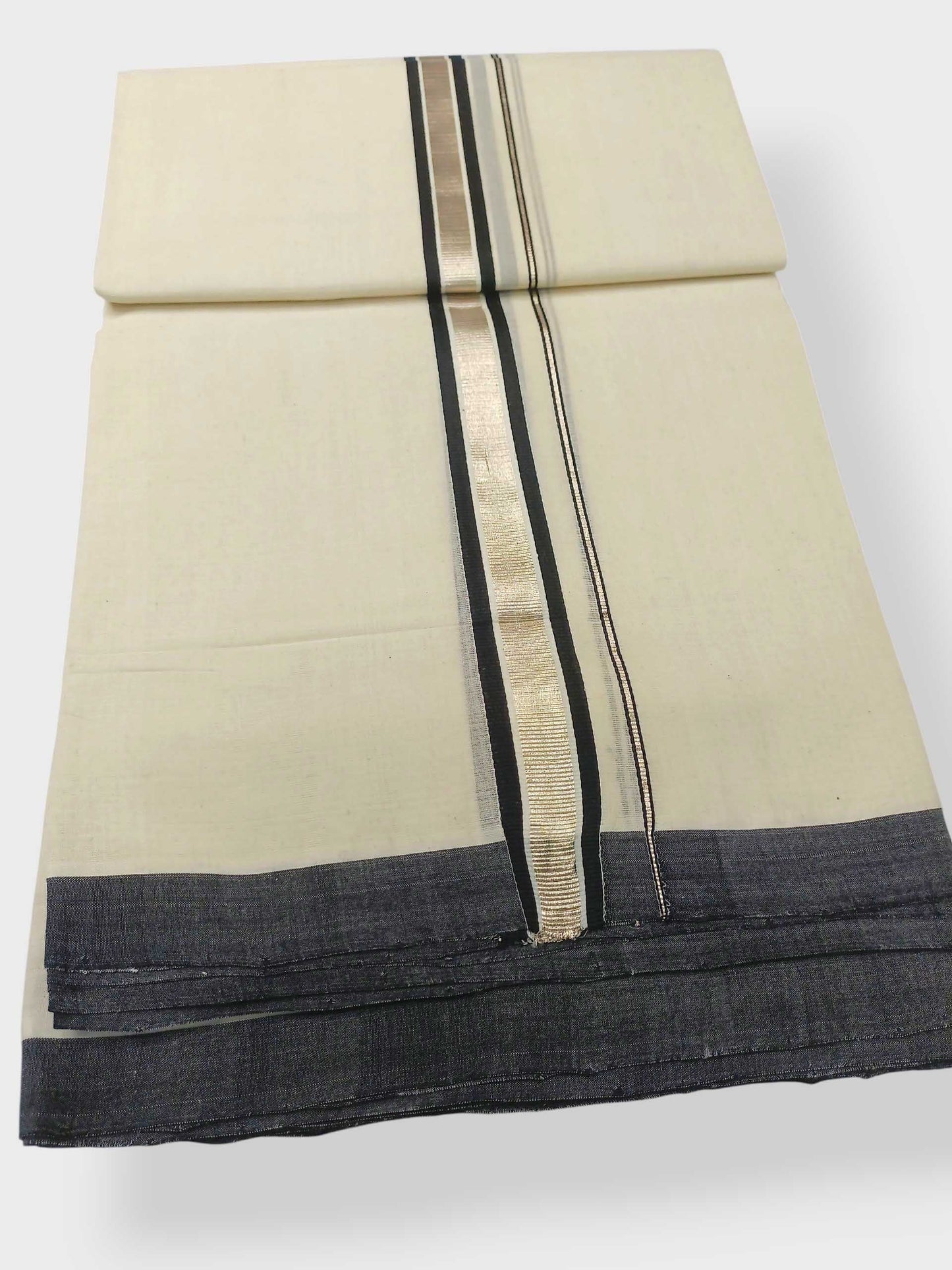 Balaramapuram Handloom Double Mundu Pure Cotton with Black Border