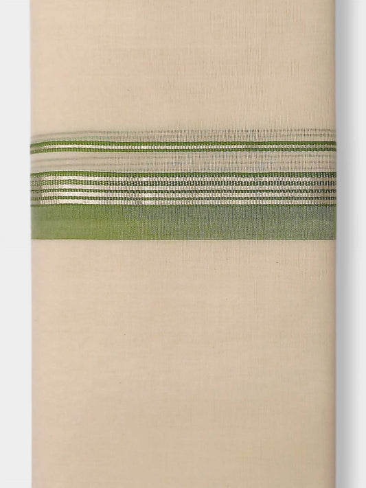 Balaramapuram Handloom Double Mundu Pure Cotton with Green Design