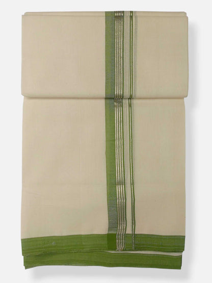 Balaramapuram Handloom Double Mundu Pure Cotton with Green Design