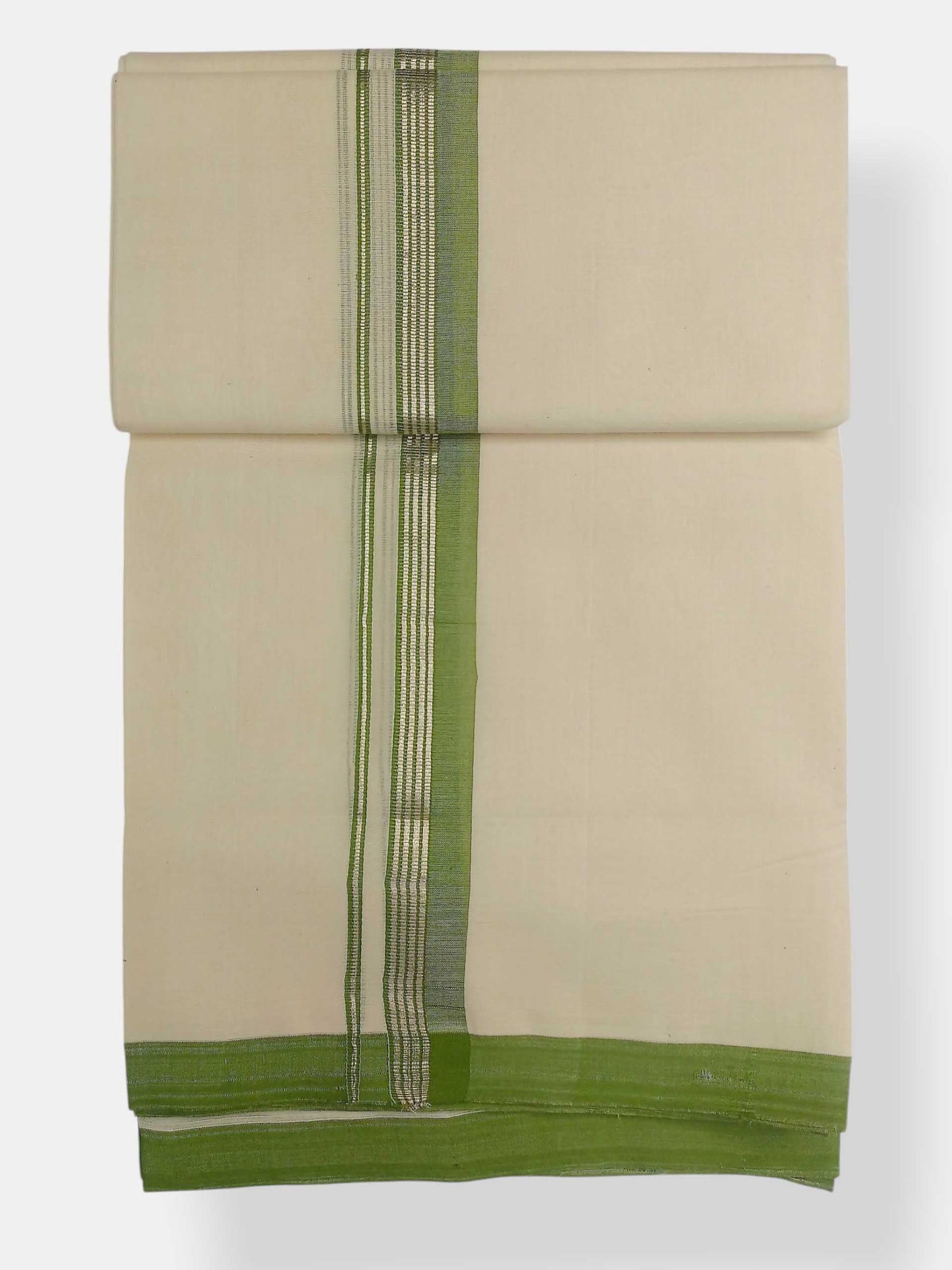 Balaramapuram Handloom Double Mundu Pure Cotton with Green Design