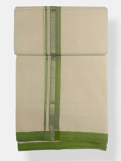 Balaramapuram Handloom Double Mundu Pure Cotton with Green Design