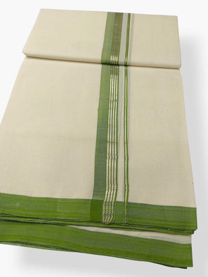 Balaramapuram Handloom Double Mundu Pure Cotton with Green Design
