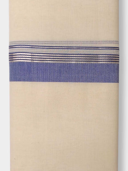 Balaramapuram Handloom Double Mundu Pure Cotton with Blue Border