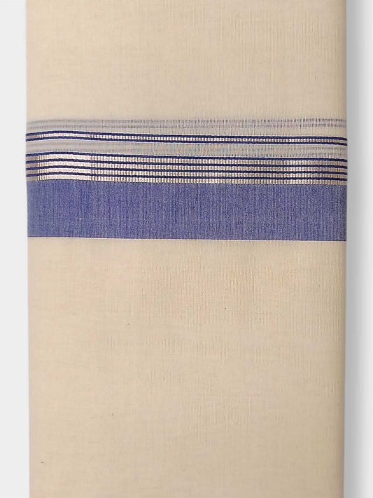 Balaramapuram Handloom Double Mundu Pure Cotton with Blue Border
