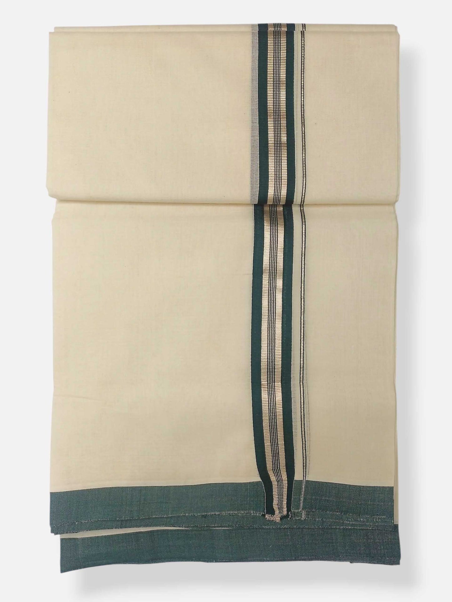 Balaramapuram Handloom Double Mundu Pure Cotton with Green Design