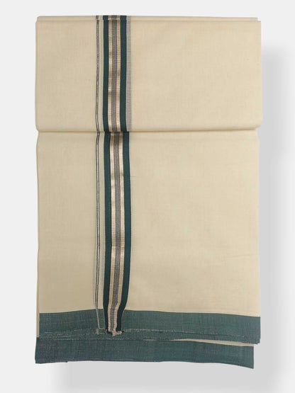 Balaramapuram Handloom Double Mundu Pure Cotton with Green Design