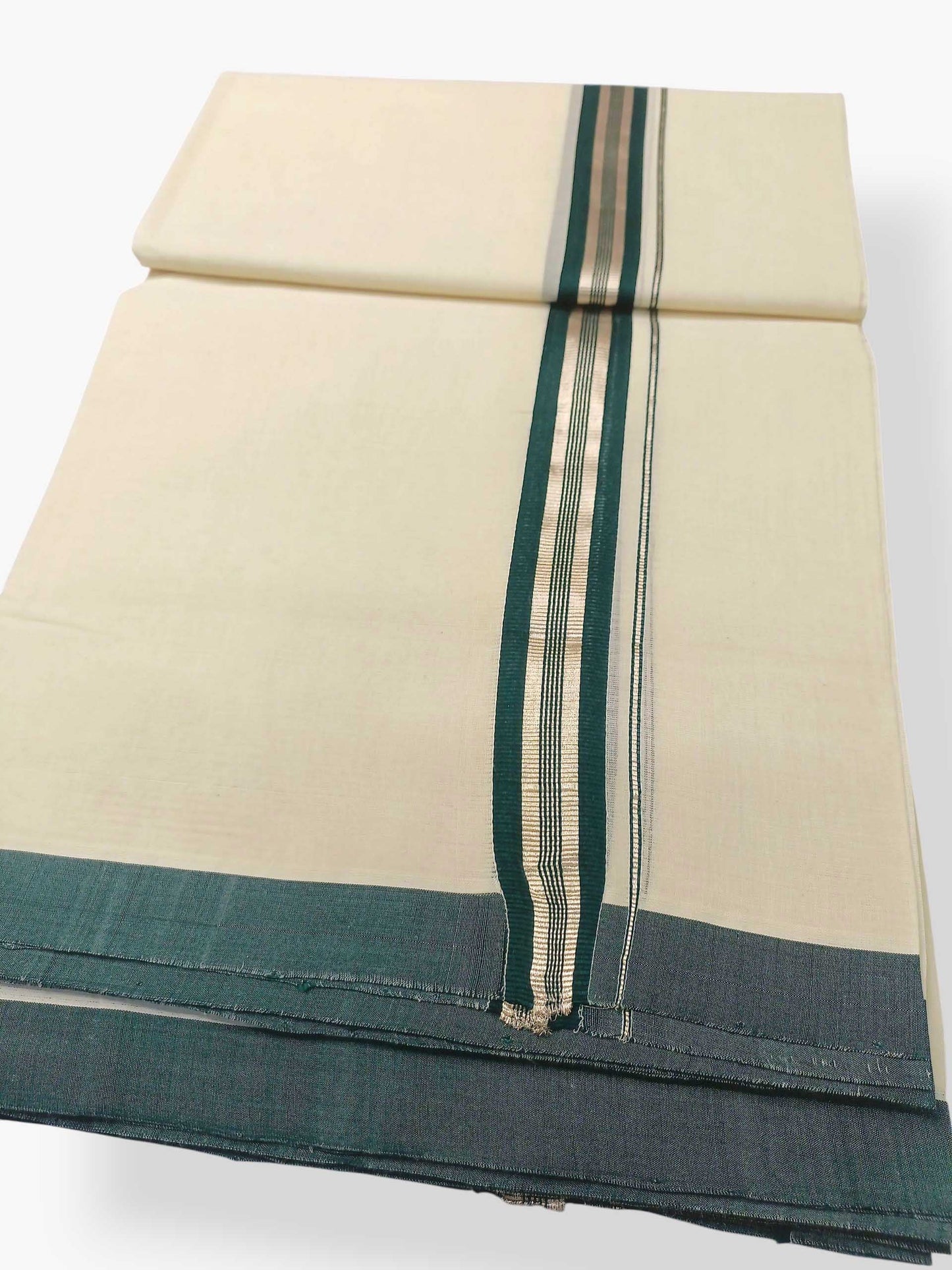 Balaramapuram Handloom Double Mundu Pure Cotton with Green Design