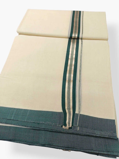 Balaramapuram Handloom Double Mundu Pure Cotton with Green Design