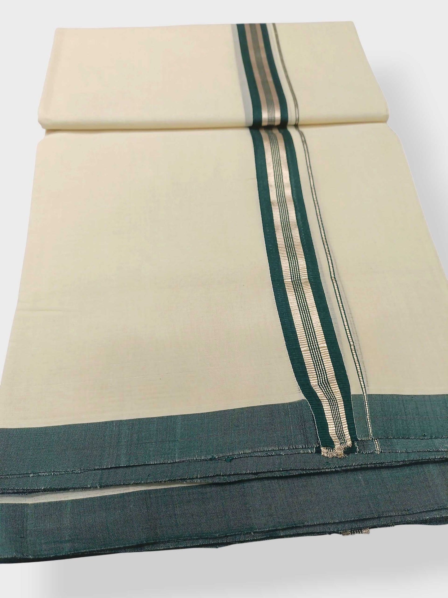Balaramapuram Handloom Double Mundu Pure Cotton with Green Design