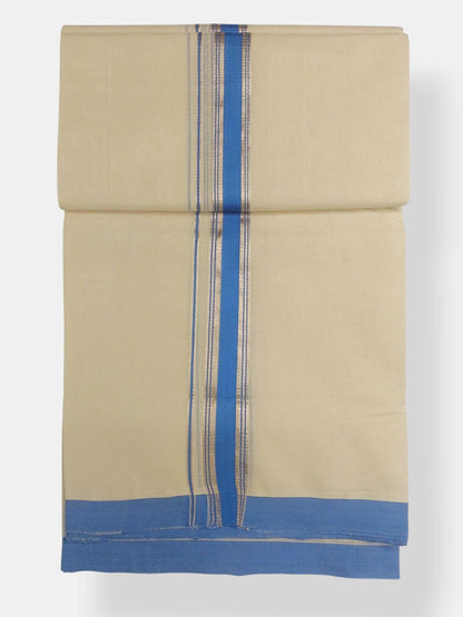 Balaramapuram Handloom Double Mundu Pure Cotton with Blue Border
