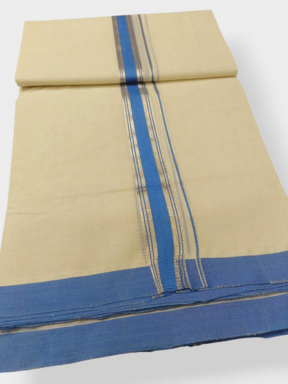 Balaramapuram Handloom Double Mundu Pure Cotton with Blue Border