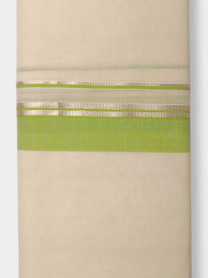 Balaramapuram Handloom Double Mundu Pure Cotton with Green Design