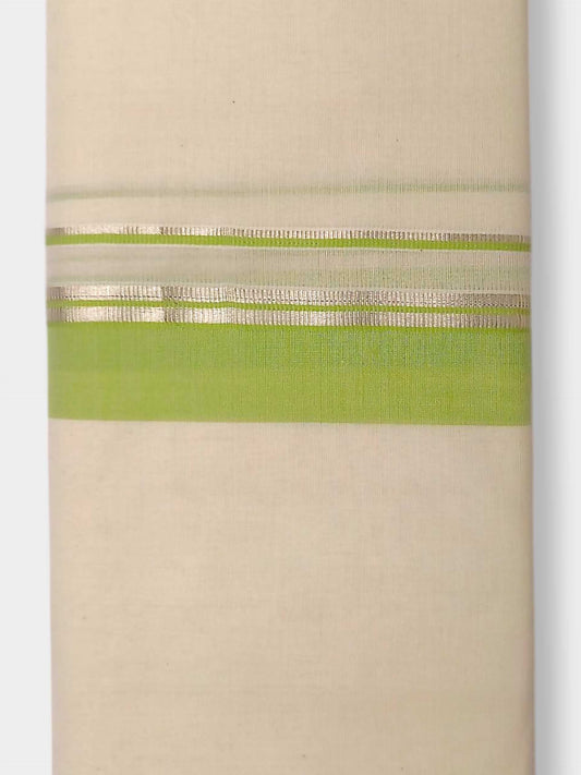 Balaramapuram Handloom Double Mundu Pure Cotton with Green Design