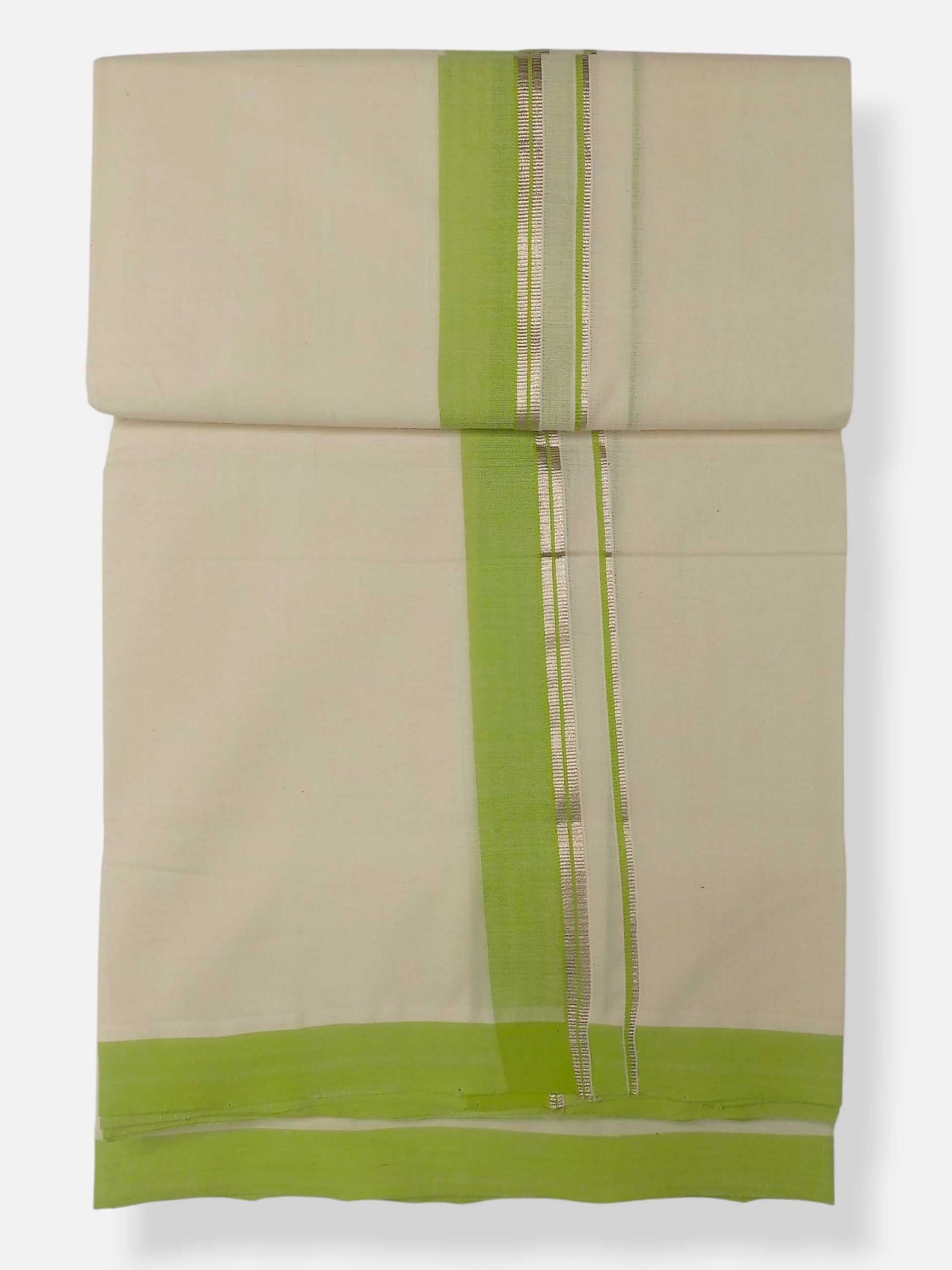 Balaramapuram Handloom Double Mundu Pure Cotton with Green Design