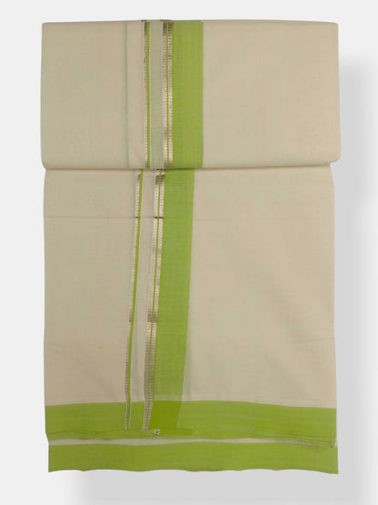 Balaramapuram Handloom Double Mundu Pure Cotton with Green Design