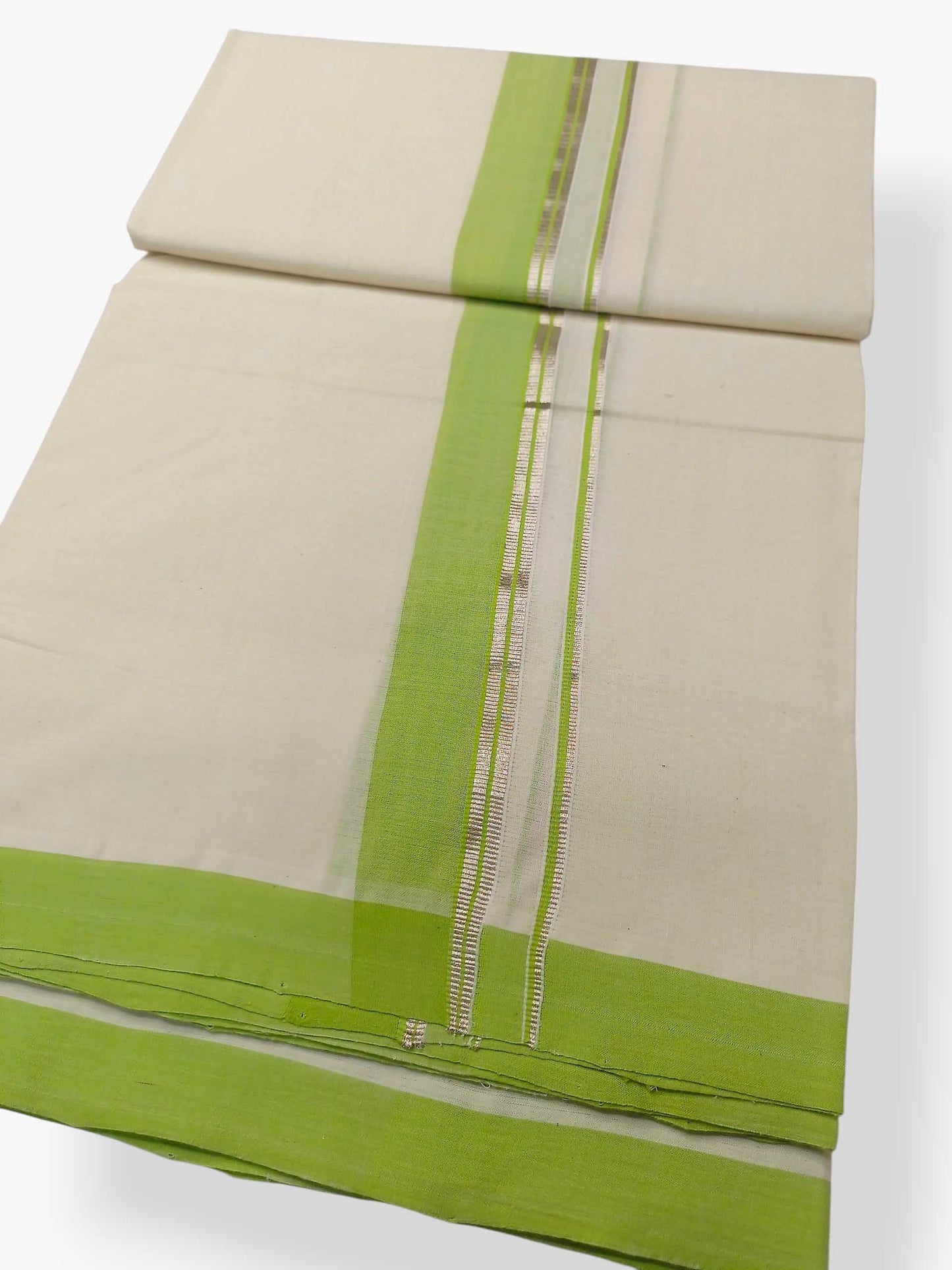 Balaramapuram Handloom Double Mundu Pure Cotton with Green Design