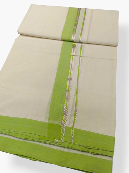 Balaramapuram Handloom Double Mundu Pure Cotton with Green Design