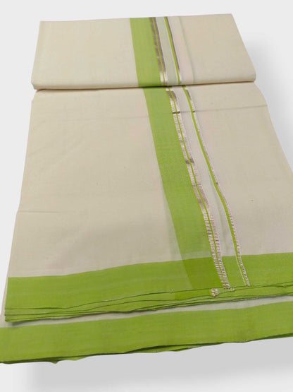 Balaramapuram Handloom Double Mundu Pure Cotton with Green Design