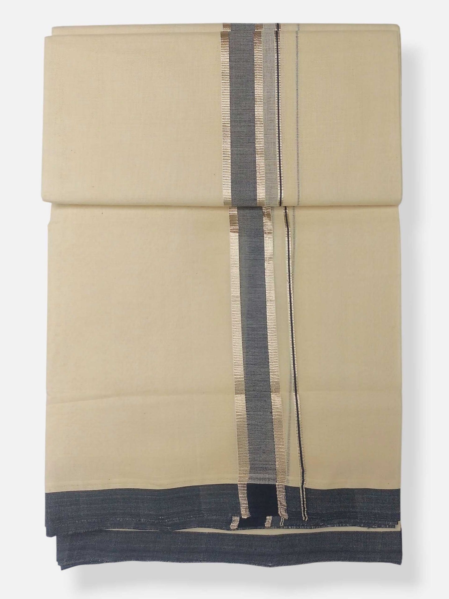 Balaramapuram Handloom Double Mundu Pure Cotton with Blue Border