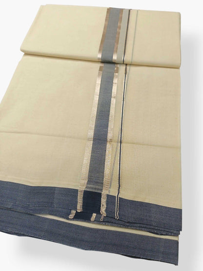 Balaramapuram Handloom Double Mundu Pure Cotton with Blue Border