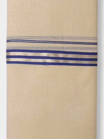 Balaramapuram Handloom Double Mundu Pure Cotton with Blue Border